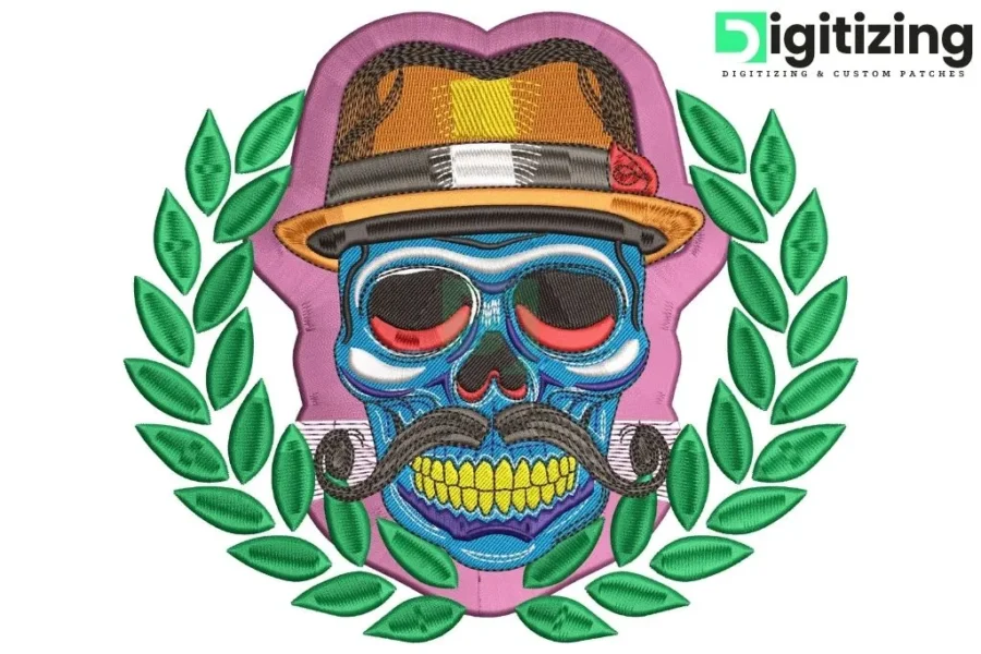 Gentleman Skull Crest Embroidery Digitizing